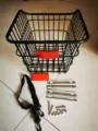 Durable black metal bicycle rear basket set with reflectors, mounting hardware and straps for bikes. - Complete Large Set