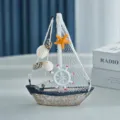 Mini barca a vela in legno mediterranea modello decorazione da tavolo casa ornamento artigianale - Barca a Vela Conchiglia Vintage Timone Rosso