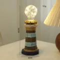 Mediterrane houten vuurtoren decoratie vintage bureaulamp verlichte huisdecoregeling cadeau. - Lichtgroen