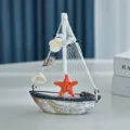 Modello di mini barca a vela mediterranea decorazione in legno da scrivania 14.5cm - Barca a Vela Conchiglia Vintage Stile Stella Marina