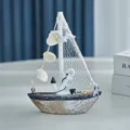 Modello di barca a vela in legno in stile mediterraneo decorazione scrivania casa - Barca a Vela Conchiglia Vintage Stile Ancora di Ferro
