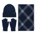 Ensemble hivernal bonnet echarpe et gants en tricot bleu marine chaud epais carreaux style - Style HX402 / Bleu marine