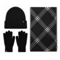 Ensemble d'hiver 3 pièces en tricot avec bonnet, gants et écharpe à carreaux pour hommes. - Style HX402 / Noir