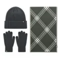 Ensemble d'hiver en tricot gris foncé 3 pièces avec bonnet, écharpe à carreaux et gants. - Style HX402 / Gris