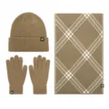 Ensemble 3 pièces bonnet tricoté gants tactile écharpe à carreaux homme kaki chaud - Style HX402 / Chameau