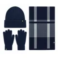Ensemble tricot hiver pour homme bonnet chaud écharpe et gants bleu marine quotidien - Style HX403 / Bleu marine