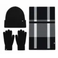 Ensemble tricoté d'hiver pour homme 3 pièces avec bonnet, gants chauds et écharpe. - Style HX403 / Noir