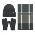 Ensemble d'hiver 3 pièces pour hommes avec bonnet, gants et écharpe à carreaux. - Style HX403 / Gris