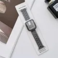 Stainless steel watch strap and protective case cover for smartwatch detailed display view - 38mm / Black Zirconia Set