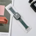 Detail shot of dark green link watch band and protective case for smart watch accessory. - 38mm / Green Zirconia Set