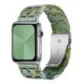 Green resin watch strap detail view, elegant marble pattern with stainless steel folding buckle. - Light Green