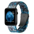 Resin strap for Apple Watch, blue black marbled pattern, stainless steel folding clasp. - Luminous Blue