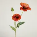 Artificial poppy flower branch orange silk fake floral home living room decor ornament - Burnt Orange