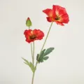 Artificial silk poppy flower long stem fake floral decor for home living room display - Autumn Red