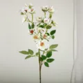 Artificial white rose flower branch, 4-fork fake floral stem for home decor and wedding. - 4-Forked Rose / White