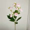 Artificial pink tea rose flower branch with multiple bud heads for home decor and props. - Light Pink