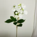 Artificial white tea rose branch, 12-head simulation flower for wedding bouquet decor. - White