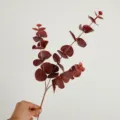 Artificial eucalyptus leaves 3-fork burgundy money leaf plant home decor fake green branch - 3-Fork Eucalyptus - Wine Red