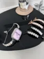 Bracelet de montre Apple en métal luxe chaîne serpent diamant pour iwatch 9 8 7 se - Coquille Blanche Argentée Avec Boîtier Diamant