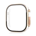 Electroplated PC tempered glass watch case compatible with Apple Watch Ultra, dual color design. - White Base with Rose Gold Edge