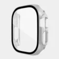 Silver PC protective case with tempered glass screen protector for smart watch 49mm accessory. - 49MM Integrated Tempered Glass Case / Silver