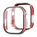 Elektroplattierte zweifarbige PC-Bumper Schutzhülle mit Glas für Apple Watch Ultra. - Rote Basis mit Silber Rand