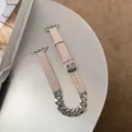 Rosa Leder und Metallkette Uhrenarmband Kompatibel mit Apple Watch Ersatzarmband Schick - 38mm/40mm/41mm / Aprikose