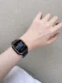 Donkerblauwe hars Apple Watch bandje met beschermhoes, stijlvolle zomer accessoire. - Donkerblauw Met Donkerblauwe Behuizing