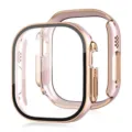 Stilvolle galvanisierte Roségold PC und Panzerglas Schutzhülle für Apple Watch Ultra - Rosa Basis mit Roségold Rand