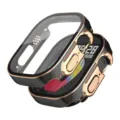 Compatible with Apple Watch Ultra case hard PC and tempered glass screen protector - Black Base with Rose Gold Edge