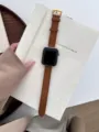 Cinturino per orologio sottile in pelle marrone saffiano compatibile con Apple Watch, elegante. - 38mm / Marrone