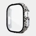 Apple Watch Ultra 49mm PC Case with Tempered Glass Screen Protector Leopard Print Case - 49MM Integrated Tempered Glass Case / Black Leopard