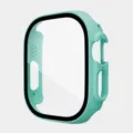Mint green PC case with tempered glass screen protector compatible for Apple Watch 49mm. - 49MM Integrated Tempered Glass Case / Cyan