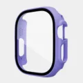 Purple PC protective case with built-in tempered glass screen protector for 49mm smart watch. - 49MM Integrated Tempered Glass Case / Purple