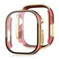 Rot Gold PC Schutzhülle mit Tempered Glass für Apple Watch Ultra Smartwatch Kasten - Rot mit Goldrand