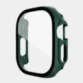 Green 49mm PC protective case with tempered glass screen protector for Apple Watch Ultra. - 49MM Integrated Tempered Glass Case / Official Green