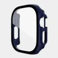 Dark blue protective case with integrated tempered glass screen protector for smart watch 49mm. - 49MM Integrated Tempered Glass Case / Midnight Blue