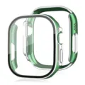 Galvanisierte PC Hartglas Schutzhülle kompatibel für Apple Watch Ultra Smartwatch Zubehör. - Grünes Zifferblatt Silbernes Gehäuse