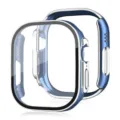 Apple Watch Ultra Hülle Blau Silber Zweifarbig PC Gehärtetes Glas Displayschutz - Blau mit Silberkante