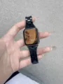 Hars horlogeband compatible met Apple Watch, stijlvol zwart schakelontwerp met roségouden kast. - Zwart Zonder Hoesje