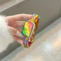 Buntes Harz Ersatzarmband für Apple Watch, stilvolles Blumen Gliederarmband für Damen. - Harz Oval - Regenbogen