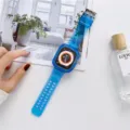 Transparent Blue Silicone Watch Band Case for Apple Watch Ultra 8 7 6 SE Clear Strap - Original Dial Only / Transparent Blue