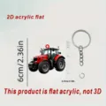 Detail view of 2D acrylic red tractor keychain and pendant, flat design with keyring accessory. - Flat Harvester Style / 6cm / Red