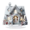 Gedetailleerde close-up van het acryl winter sneeuwhuis en rendier bureaublad vakantie ornament. - Rendier en Sneeuwhuis Stijl (5) / 20cm