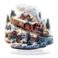 Kerst acryl trein licht desktop decoratie feestelijk ornament sneeuw huis kerstcadeau LED - Kleine Trein en Sneeuwhuis Stijl (6) / 20cm