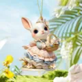Süßer Osterhase Acryl Schlüsselanhänger Auto Rückspiegel Hänger Frühlingsdeko Geschenk - Hase mit Blumenkorb (4) / Metallische Kordel