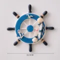 Decorazione murale con timone di nave in legno mediterraneo ancora conchiglia 22.5cm - Stile Pesce Piatto Perla Blu Tavola Blu