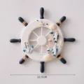 Decorazione murale timone navale in legno stile mediterraneo ornamento da parete 22.5cm. - Stile Pesce Piatto Perla Blu Tavola Bianca