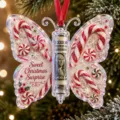 Weihnachtlicher Acryl Schmetterling Geldgeschenk Halter Ornament mit Zuckerstange und rotem Band. - 3D Stil 10*10*0.4 / Rot Weiß Pfefferminz Schmetterling Stil (1)