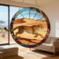 Acryl Tier runder Sonnenfänger Fenster hängende Dekoration, Gepard Wüste Design Anhänger innen außen. - Geparden-Stil (34) / 15x15x0.3cm